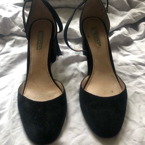 Black suede leather block heel pumps size 8